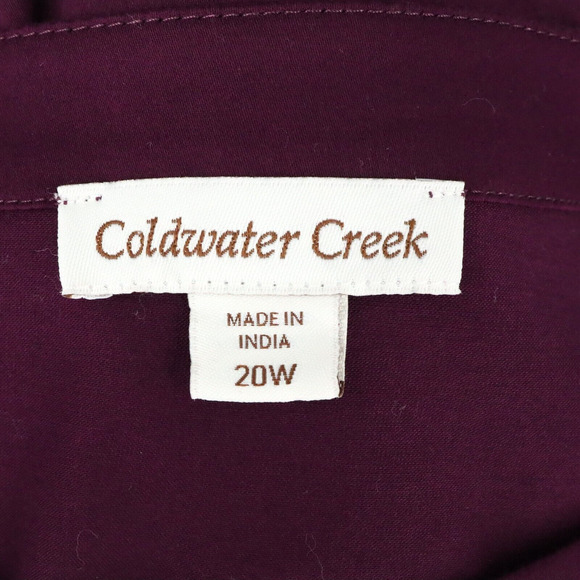 Coldwater Creek Top Plus Size 20W Plum Tunic Stretch Cotton Blouse Pockets - Picture 3 of 13